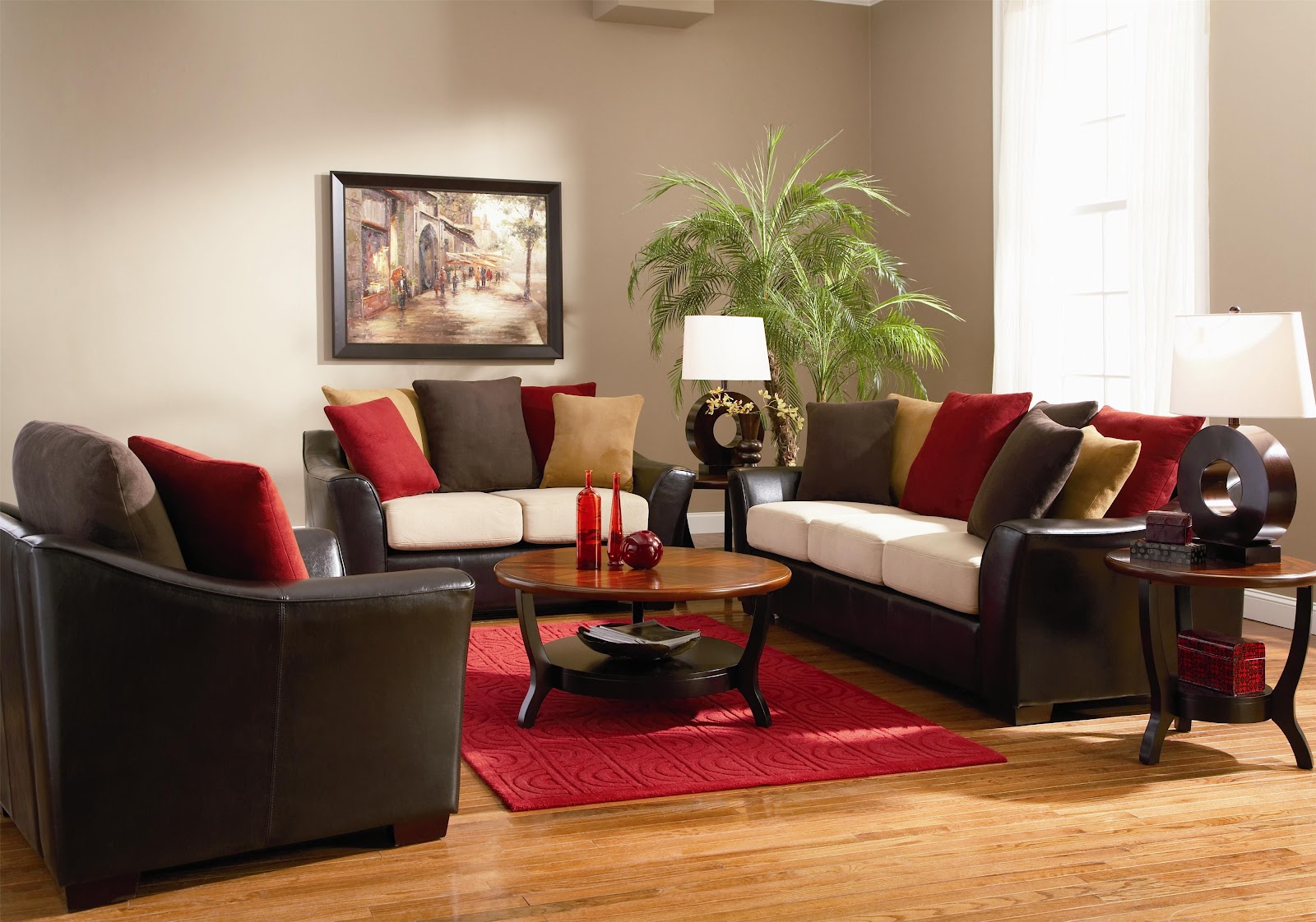 red cushions and a carpet