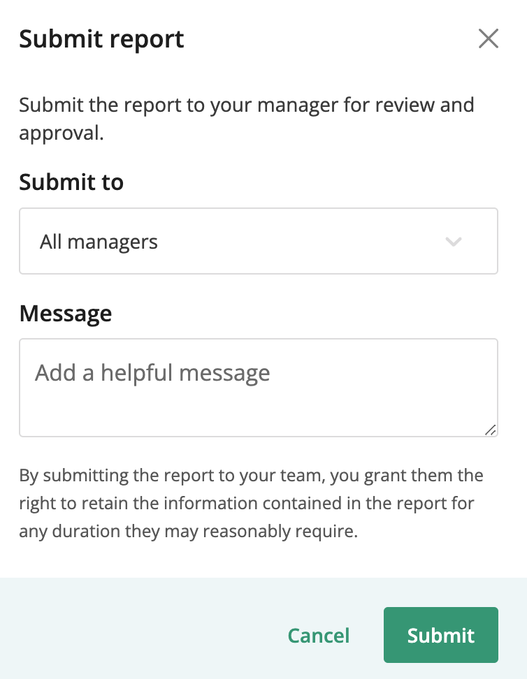 Select manager to submit report to and leave them a message
