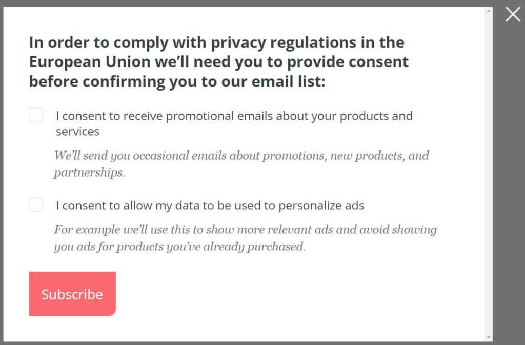 convertkit popup gdpr consent