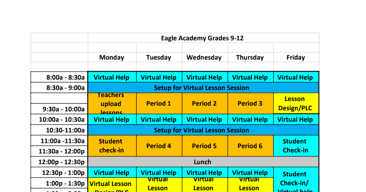 Eagle Academy Virtual Learning Schedule 4.20.20