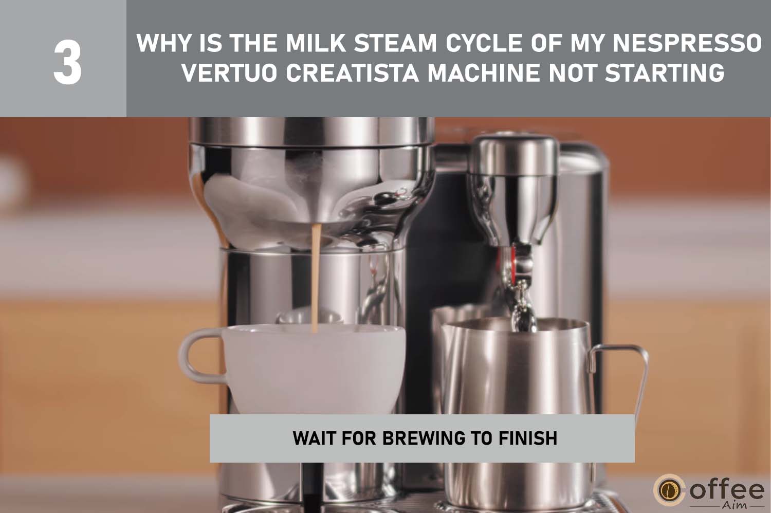 The image illustrates the process of waiting for the Nespresso Vertuo Creatista machine to complete the milk steaming cycle.