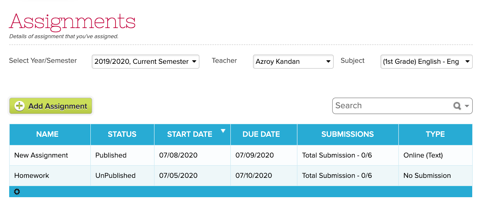 configure your assignment module with quickschools