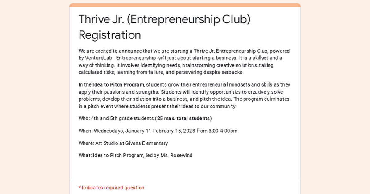 Thrive Jr. (Entrepreneurship Club) Registration