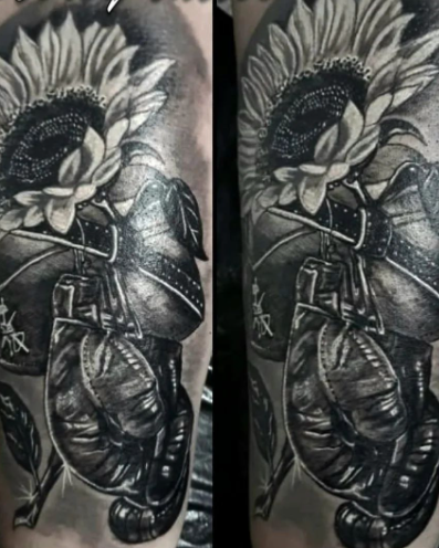 Boxing Gloves Sunflower Tattoo Design