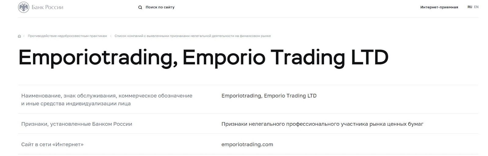 Отзывы об Emporio Trading: торговля с надежным брокером или очередной обман?