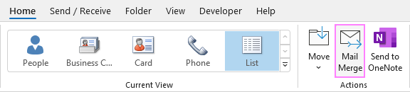 Starting mail merge in Outlook Starting mail merge in Outlook