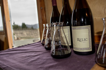 relic wines lined up in the trailer for the napa wine tour