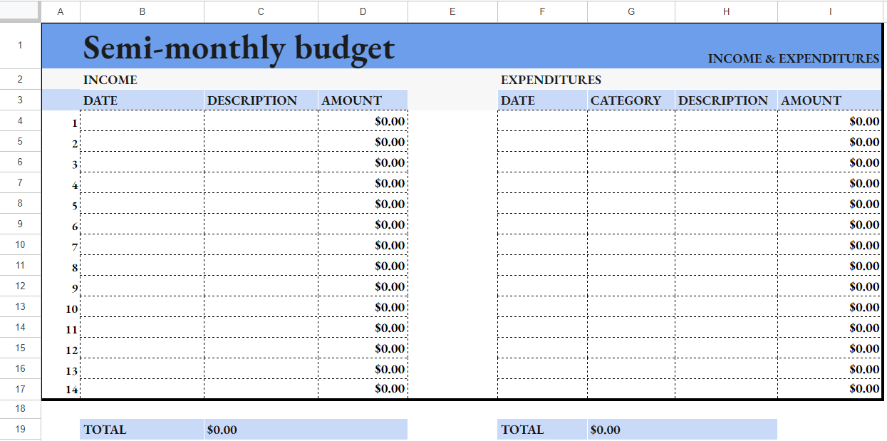 google worksheet budget