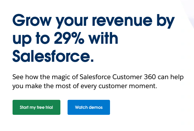 A screengrab from Salesforce's home page. 