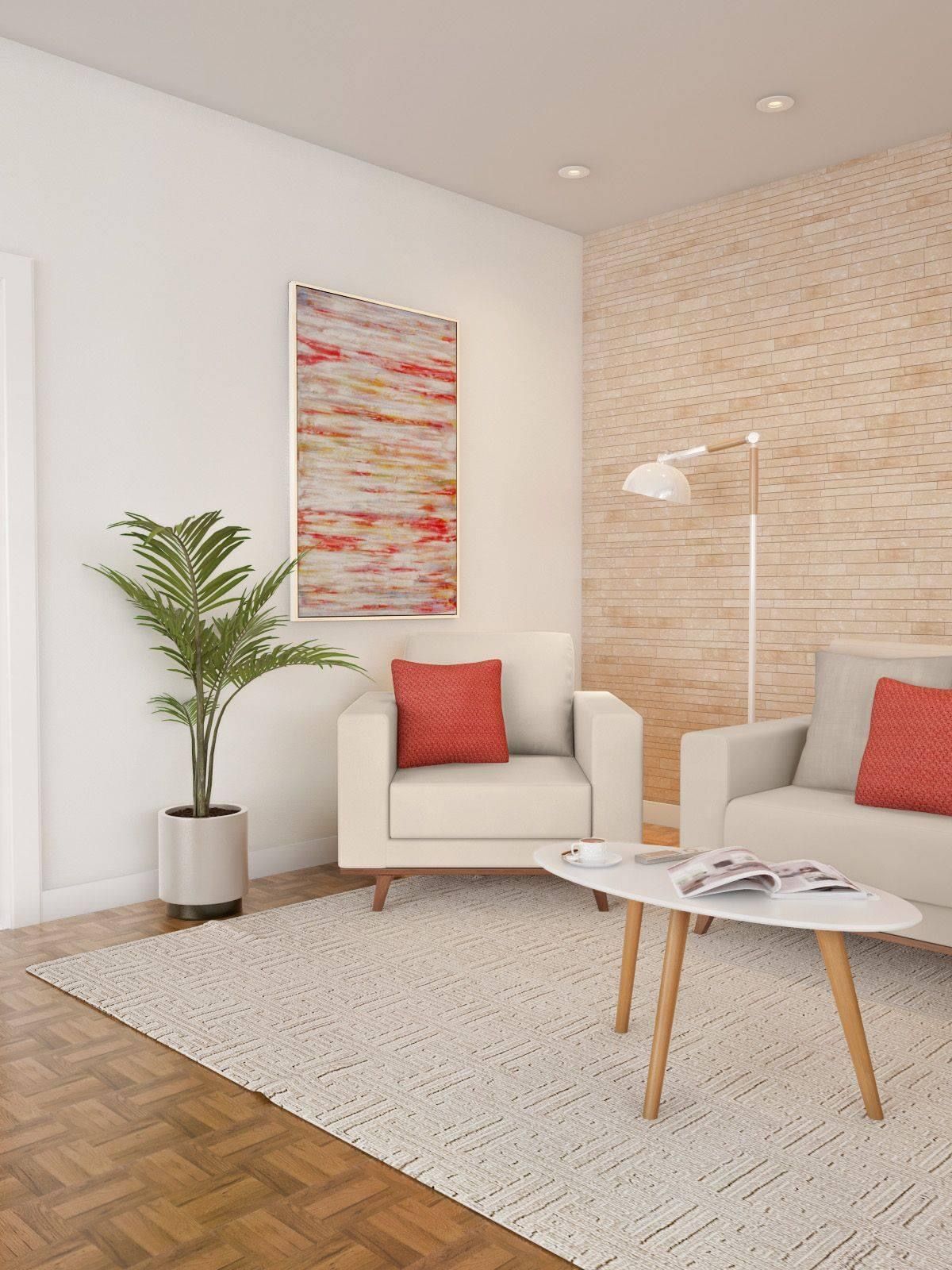 Recepção de consultório pequeno: como aproveitar melhor o espaço?
Na foto, as almofadas rosas e o quadro são o ponto alto da decoração.