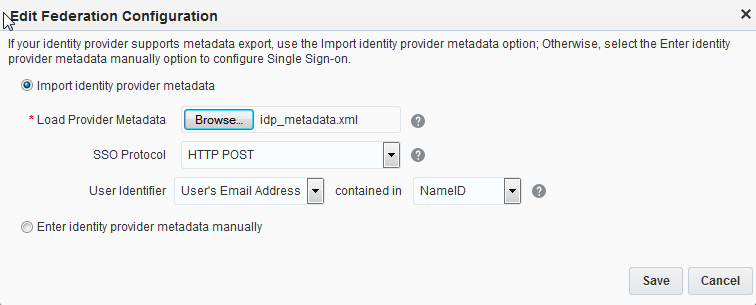 Edit federation configuration Oracle SSO