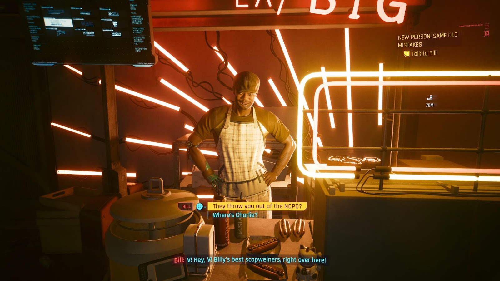 An in game screenshot of the character Bill from the game Cyberpunk 2077.