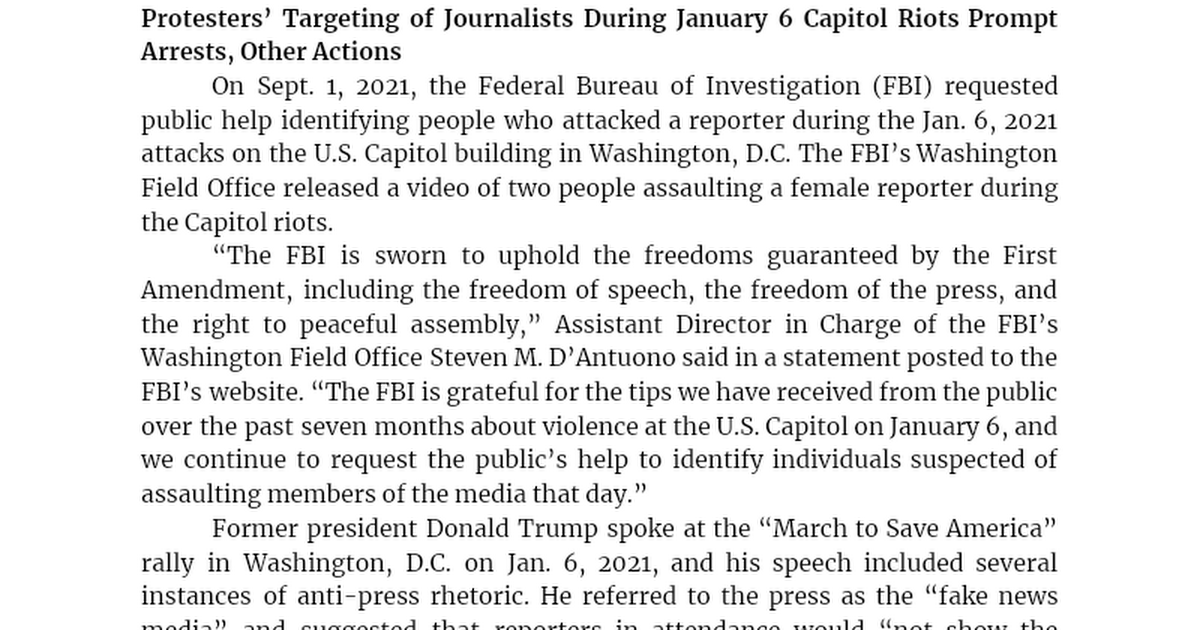 Journalists Face Attacks And Threats At Jan 6 2021 Insurrection