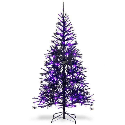 Halloween Tree Black with 250 Purple LED Lights and 25 Ornaments Halloween Decoration 6 Feet Tall
