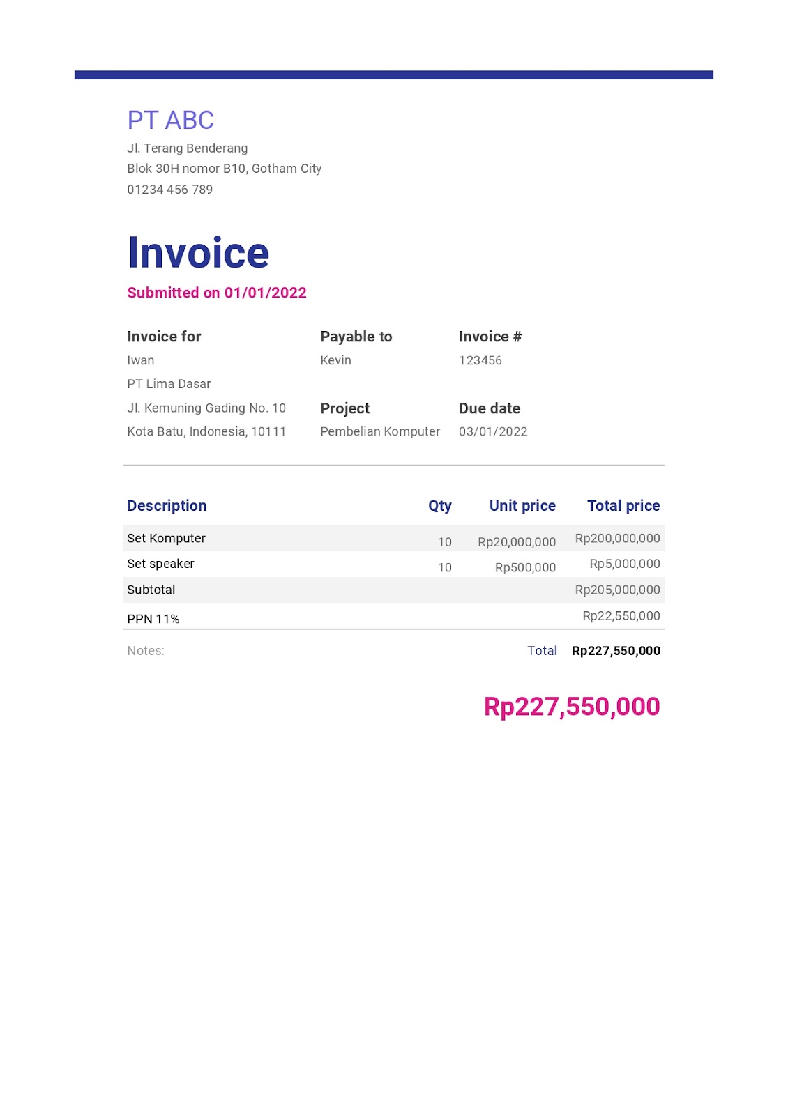 Contoh invoice pembayaran 1