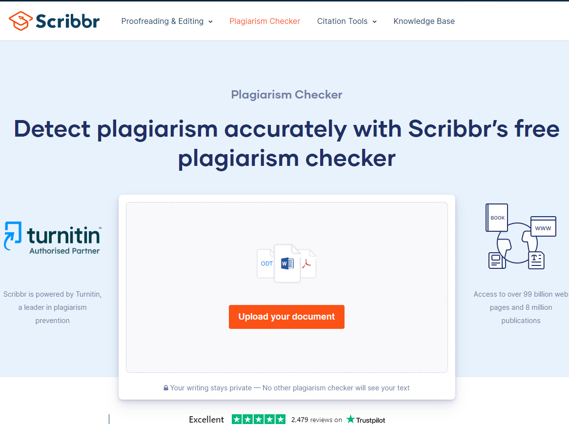 Scribbr's plagiarism checker tool