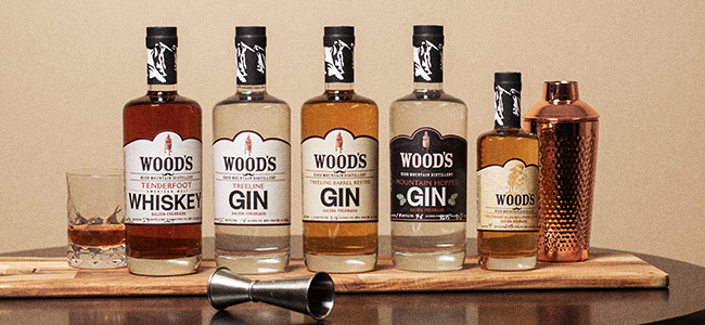 Five different bottles in the Wood’s High Mountain Distillery range.