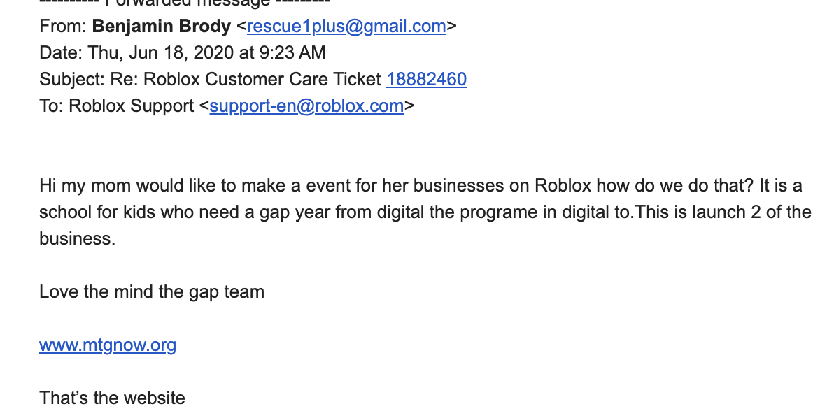 roblox customer care ticket