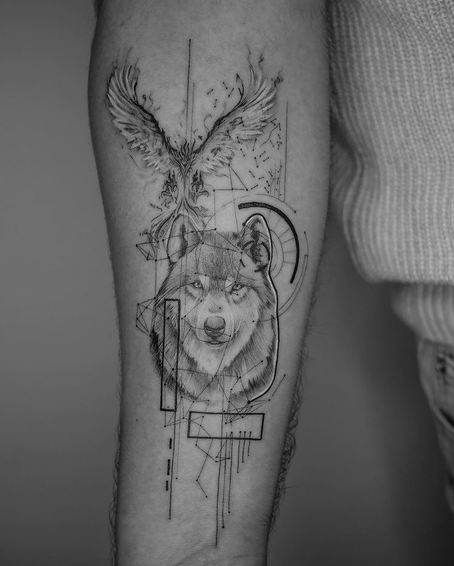 Phoenix With Wolf Tattoo