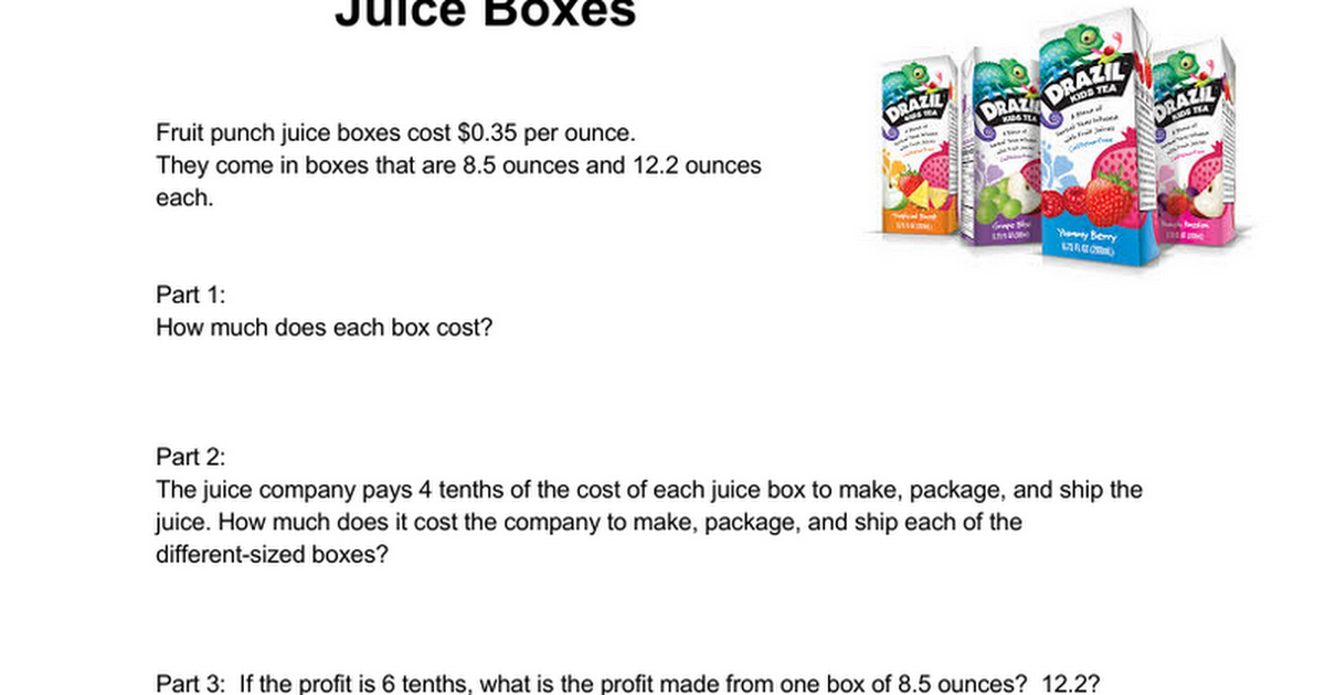 Juice Boxes - NS.3 Multiplying Decimals