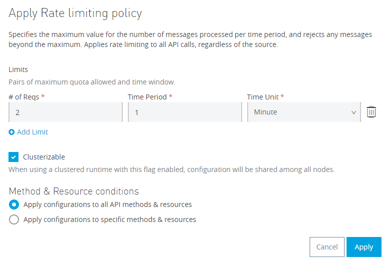 apply rate limiting policy