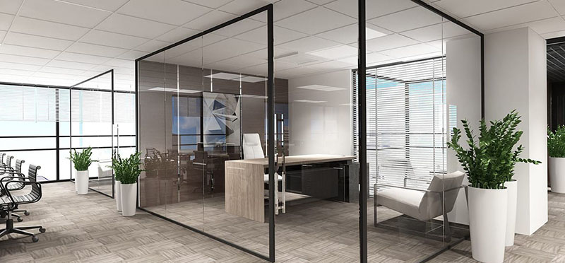 Vách ngăn nhôm kính trong không gian văn phòng giúp tạo ra một không gian làm việc riêng tư, tăng khả năng tập trung tốt hơn.