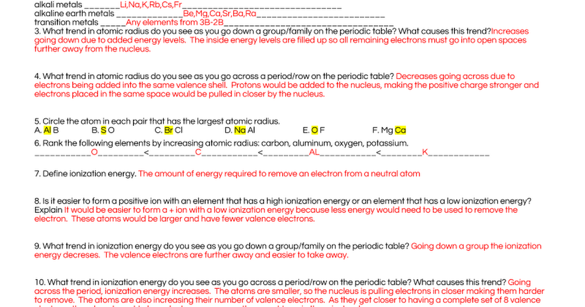 Worksheets Chapter 6 Periodic Trends Practice periodic trends practice answer key docx google docs