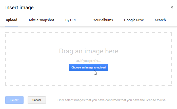 Clicking Choose an image to upload