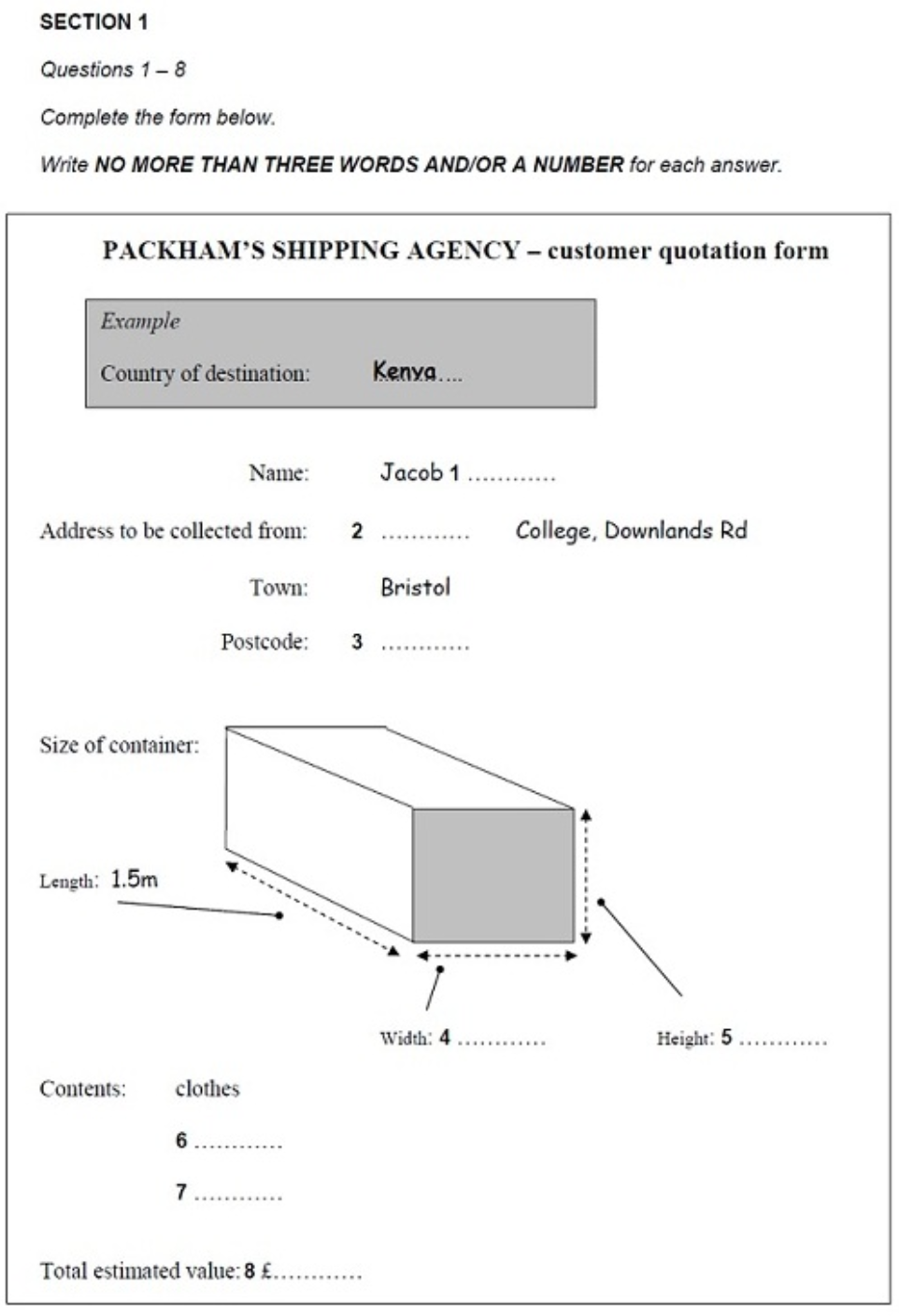 packham shipping agency ielts listening