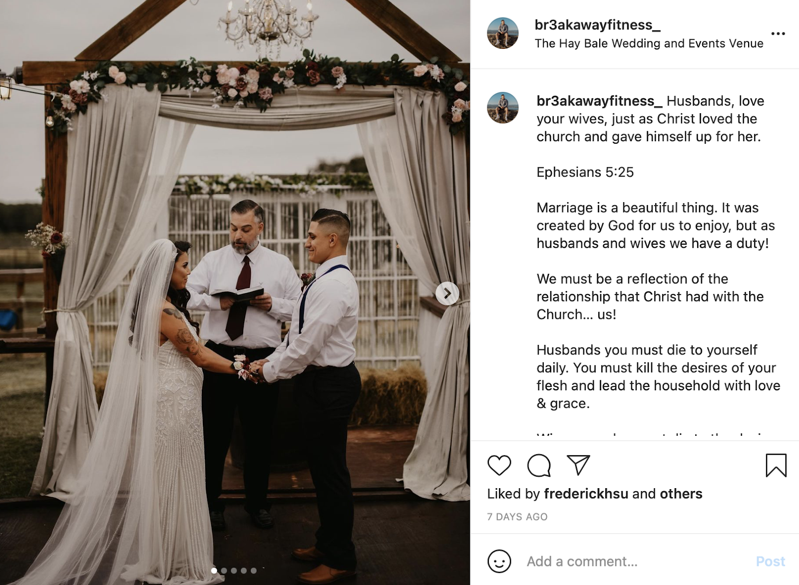 wedding photo with Bible verse wedding instagram caption