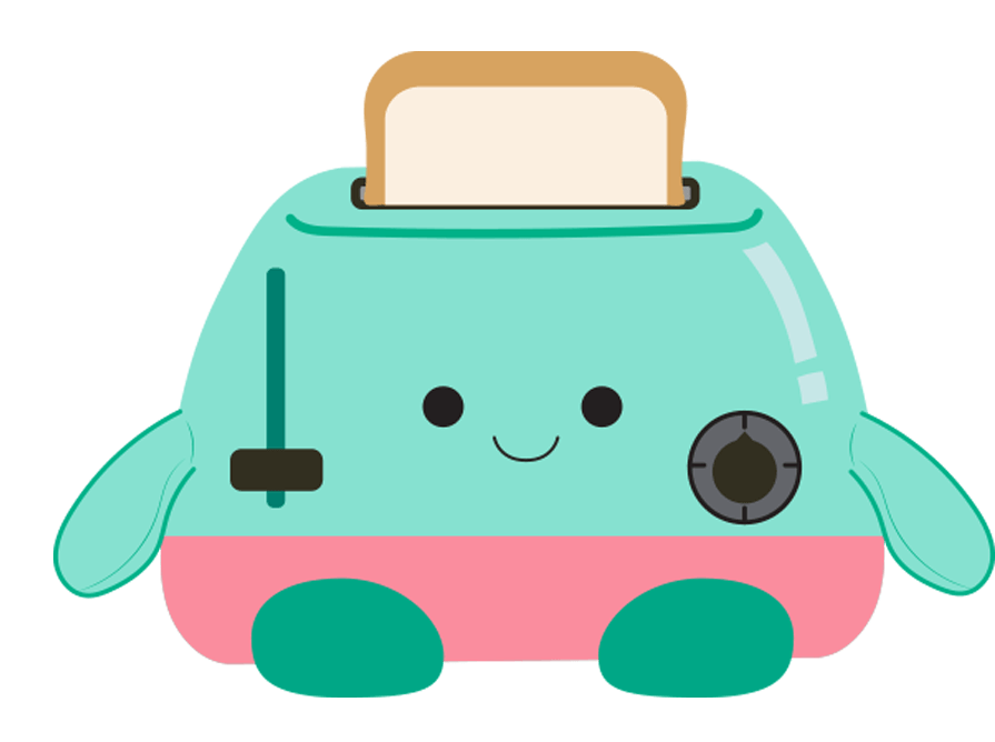 A cartoon toaster with a smiling face

Description automatically generated
