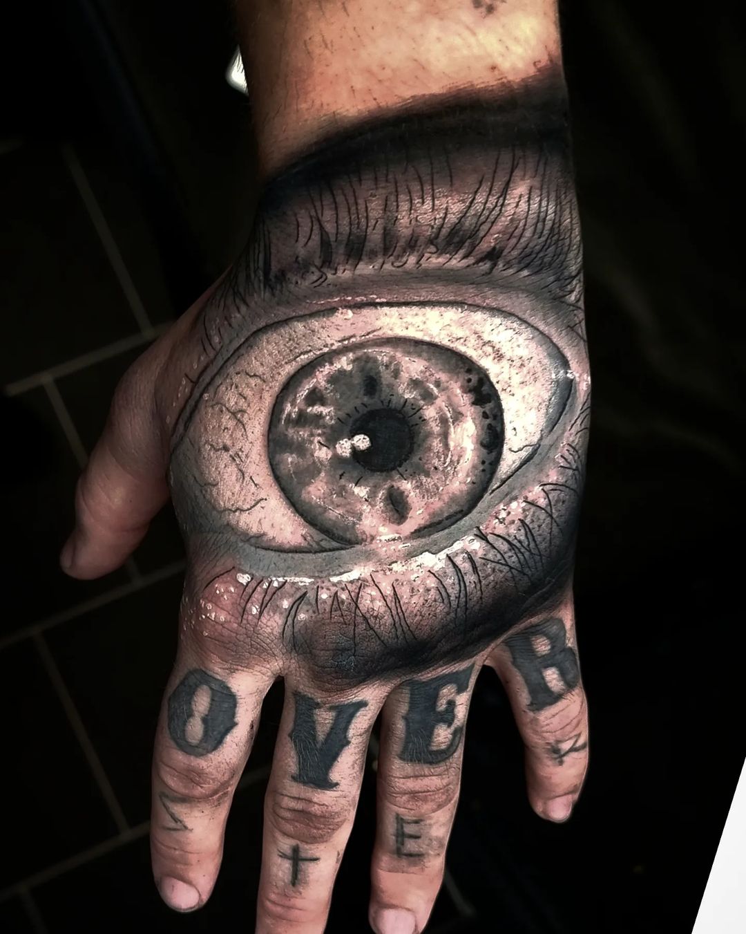 Big Over Eye Hand Tattoo Design