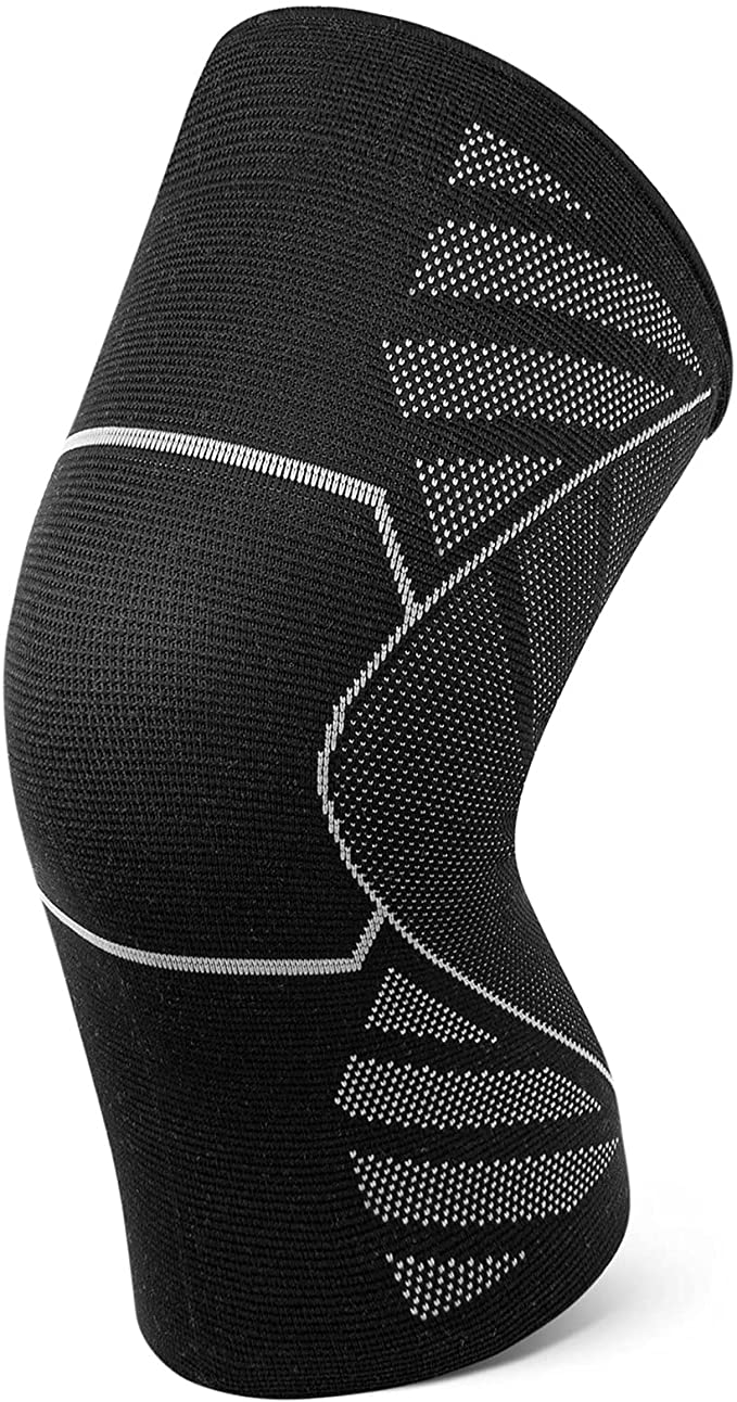 Portzon Knee Compression Sleeve, 1 Pc Knee Brace, Support for Women Men, Powerlifting Running Sports, Gradient Pressure Weaving,Black(Size XL)- Single (192132604833)