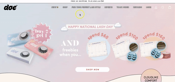 Collect customer feedback online–A gif of Doe Lash’s Perfect Lash Style quiz which asks several questions and then recommends a product.