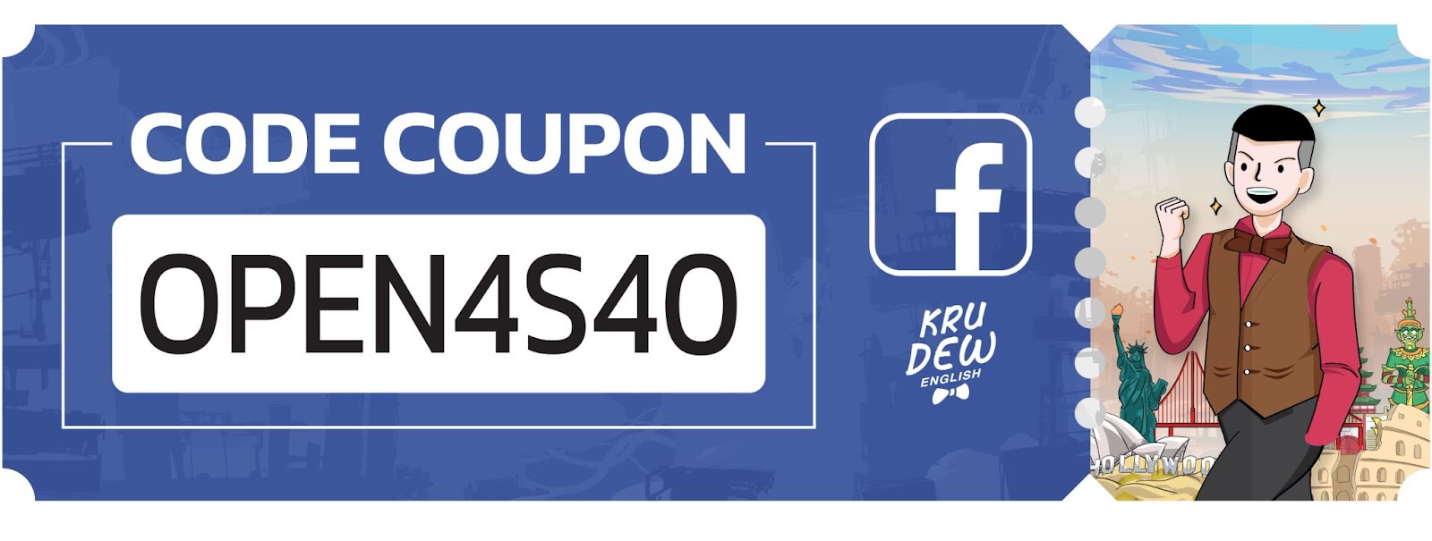 a printed blue code coupon with a Facebook logo
