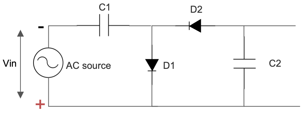Half-wave DC voltage doubler circuit polarity during the negative half cycle