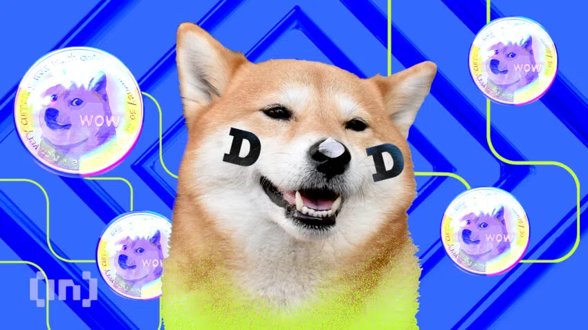Man sieht einen Shiba-Hund umgeben von Dogecoin und dem Buchstaben D - Ein Bild von BeInCrypto.com.