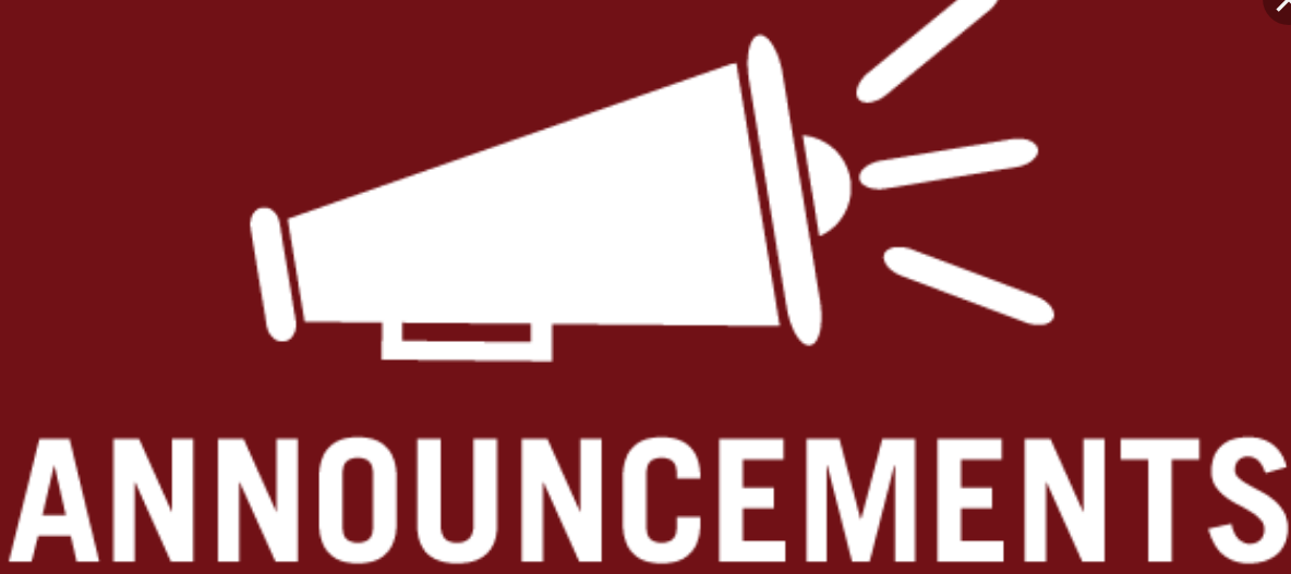 Announcements is white megaphone on red background