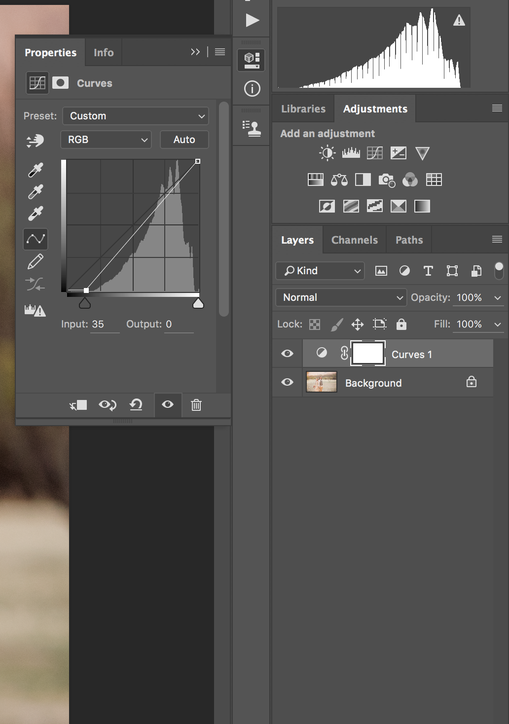 A curves dialogue box in Adobe Photoshop.