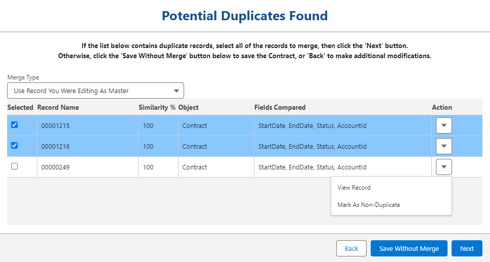 Detecting duplicate Contracts
