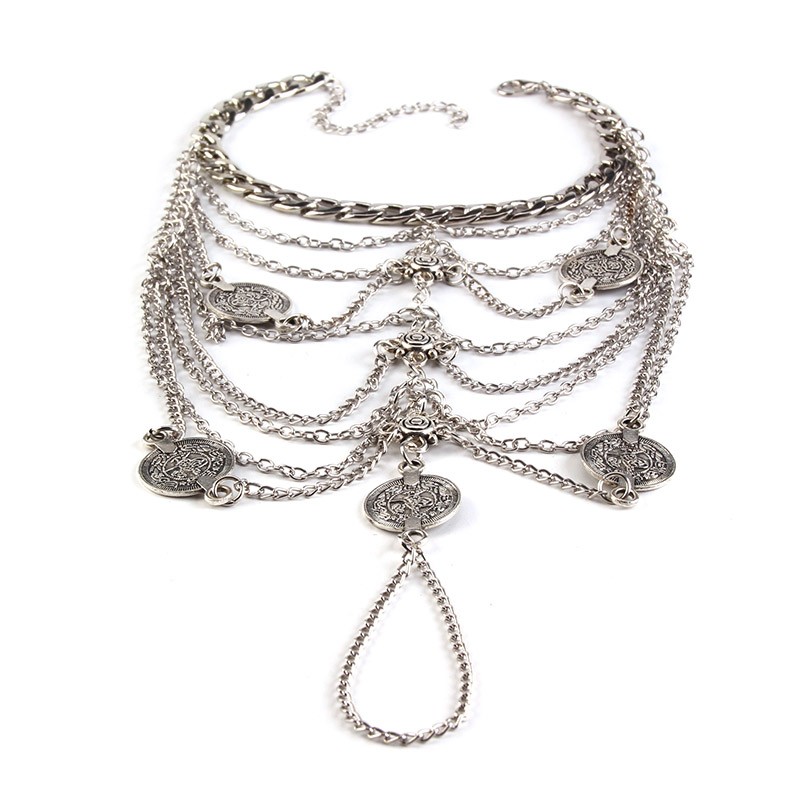 Boho Vintage Silver Coin Blessing Tassel Anklets Foot Jewelry Barefoot ...