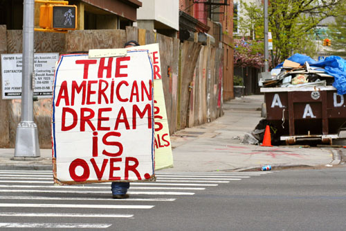 Visual representation symbolizing the disillusionment and challenges marking the end of the American Dream. The image reflects the evolving narrative and complexities associated with the traditional notion of achieving success and prosperity in the United States.