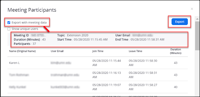 screenshot of participant detail report