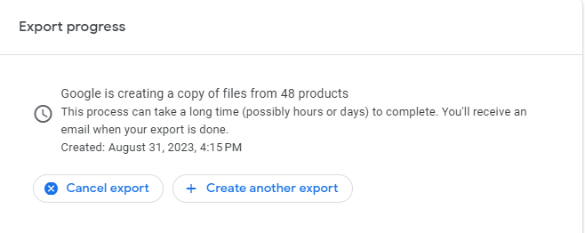 Export progress in Google Takeout