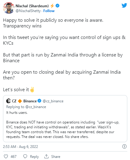 Binance CEO Urges To Move Funds From WazirX To Binance 1