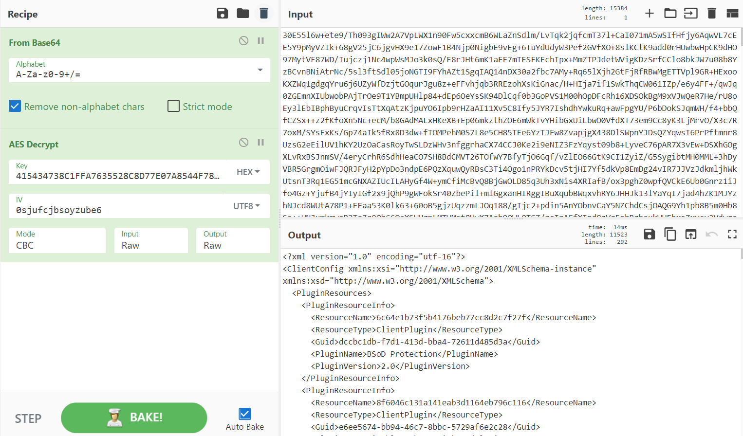 Orcus configuration decrypted in CyberChef
