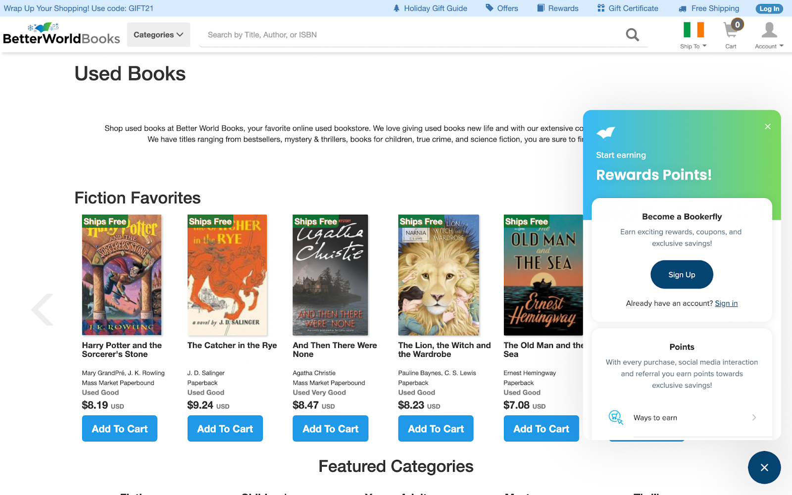 Screenshot of Better World Books Used Books products page and rewards panel–How to find a hobby