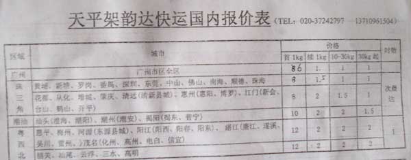 天平架韵达快运