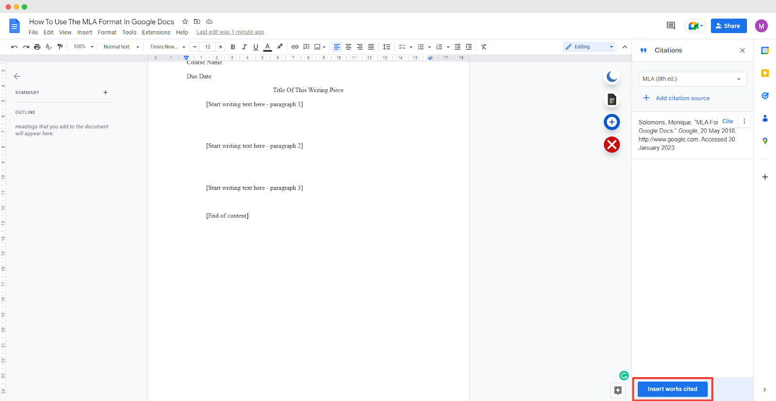 how to write an essay in mla format google docs