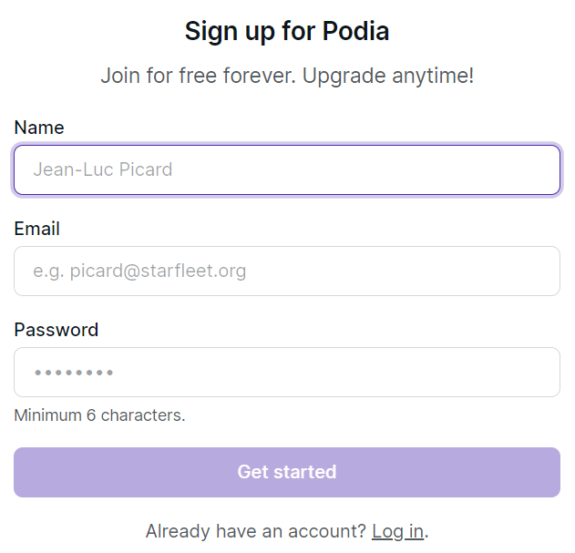 Podia- sign up